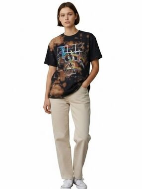 Pink Floyd Dark Side Of The Moon Bleach Dye T Shirt Mens Small Cotton Black